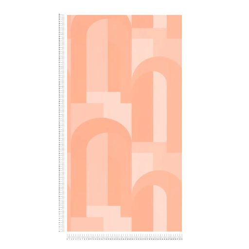 Geometrikus formákkal kialakított nagyvonalú grafikai minta Bauhaus jegyekkel bézs rózsaszín és narancs tónus tapéta
