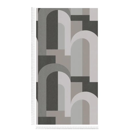 Geometrikus formákkal kialakított nagyvonalú grafikai minta Bauhaus jegyekkel szürke fekete meleg szürke/szürkésbézs tónus tapéta