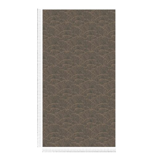 Szemet gyönyörködtető modern nonfiguratív grafikus minta fekete és fémes réz/bronz tónus tapéta