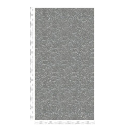 Szemet gyönyörködtető modern nonfiguratív grafikus minta sötétszürke/antracit és fémes ezüst tónus tapéta