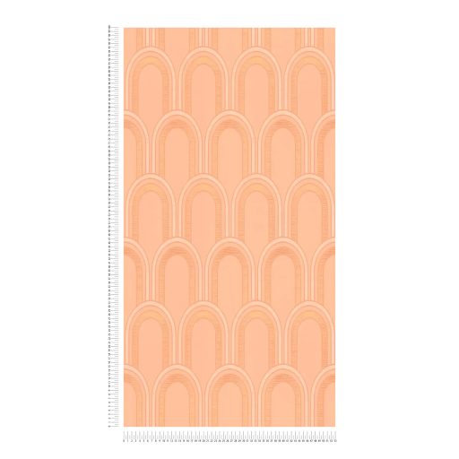 Invenciózus naprakész Art Deco díszítőminta a 30-as évek érintésével narancs pink és fémes arany részletek tapéta