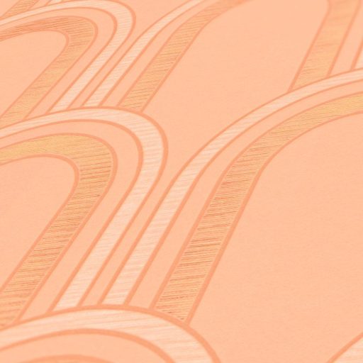 Invenciózus naprakész Art Deco díszítőminta a 30-as évek érintésével narancs pink és fémes arany részletek tapéta
