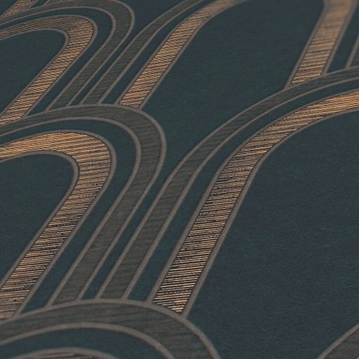 Invenciózus naprakész Art Deco díszítőminta a 30-as évek érintésével fekete antracitszürke barna és fémes arany részletek tapéta