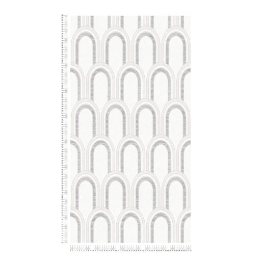 Invenciózus naprakész Art Deco díszítőminta a 30-as évek érintésével fehér szürke és fémes ezüst részletek tapéta