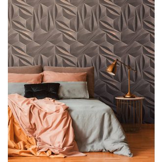   Extrém térbeli hatású absztrakt minta - ismétlődő hatszögek krém szürke és bronz tónus fémes hatás falpanel