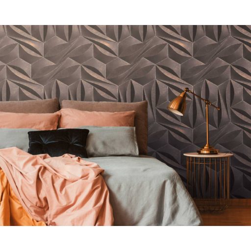 Extrém térbeli hatású absztrakt minta - ismétlődő hatszögek krém szürke és bronz tónus fémes hatás falpanel