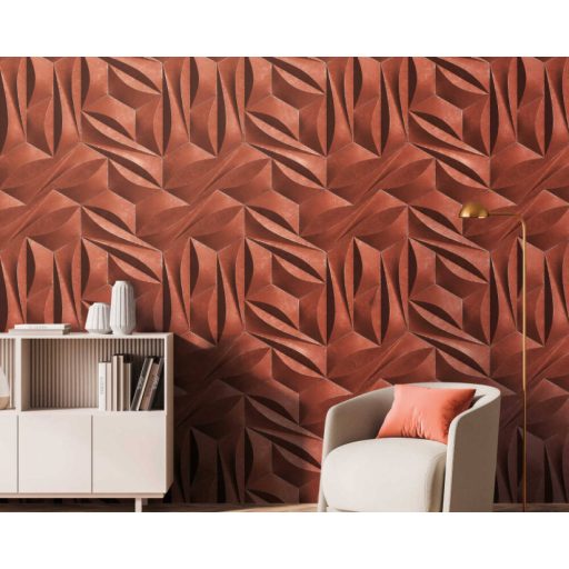 Extrém térbeli hatású absztrakt minta - ismétlődő hatszögek fehér vörös/vörösesbarna tónus fémes hatás falpanel