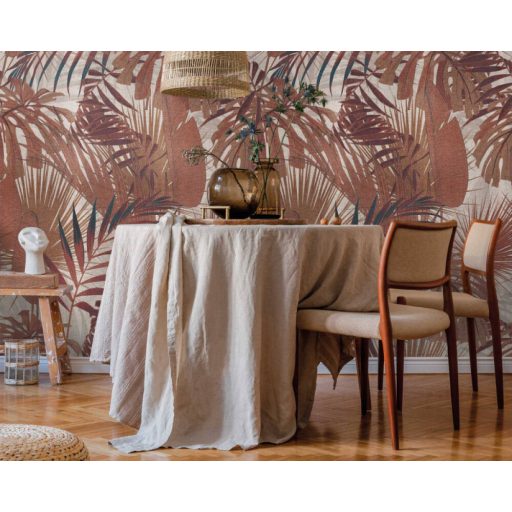 Bali szigete ihlette trópusi motívum - páfrányok levelek bézs szürke vörösesbarna és fekete tónus falpanel