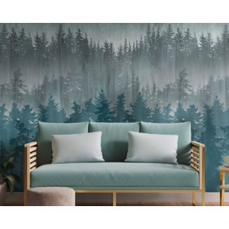   Pazar természeti kép - ködös fenyőerdő különböző szintjei és színei petrolzöld kék és szürke tónus falpanel