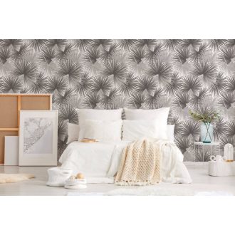   Nagyméretű sűrűn nőtt páfrányok mintája szürkésfehér szürke és bézs tónus falpanel