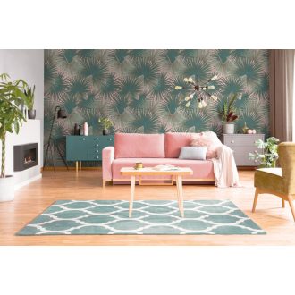   Nagyméretű sűrűn nőtt páfrányok mintája rózsaszín és zöld tónus falpanel