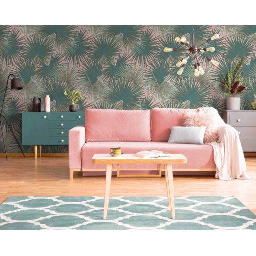 Nagyméretű sűrűn nőtt páfrányok mintája rózsaszín és zöld tónus falpanel