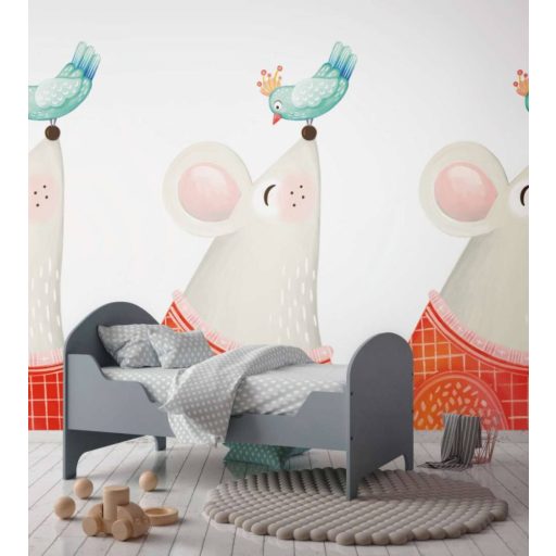 Játékos "óriás" egér csibével szürkésfehér szürke kék szines gyerekszobai falpanel