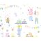 Vidám állatsereglet játékos hangulatban fehér kék rózsaszín szines falpanel
