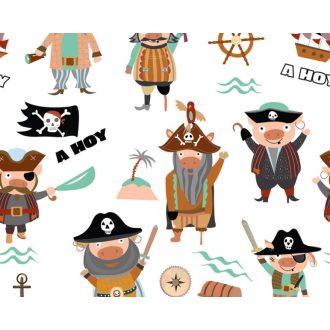   "Malackodó" kalózok avagy kalózok a malacok fehér barna fekete szines gyerekszobai falpanel