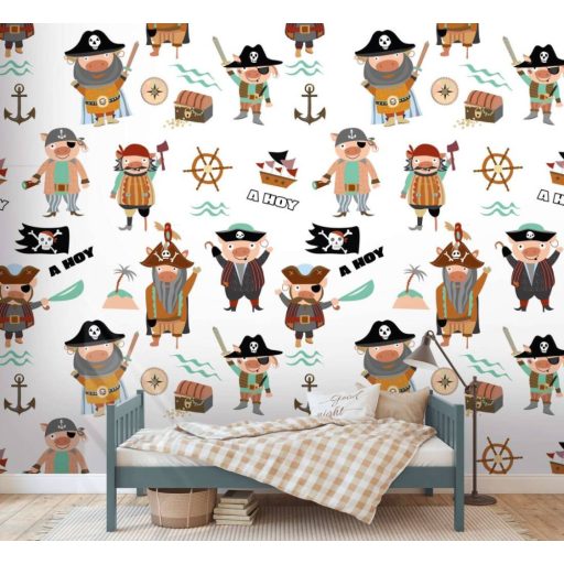 "Malackodó" kalózok avagy kalózok a malacok fehér barna fekete szines gyerekszobai falpanel