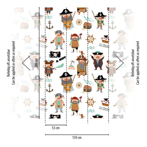 "Malackodó" kalózok avagy kalózok a malacok fehér barna fekete szines gyerekszobai falpanel