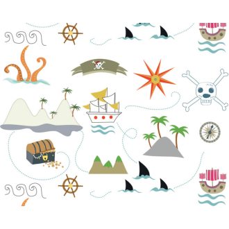   Kalandos tengeri út a Kincses szigethez fehér kék narancs szines gyerekszobai falpanel