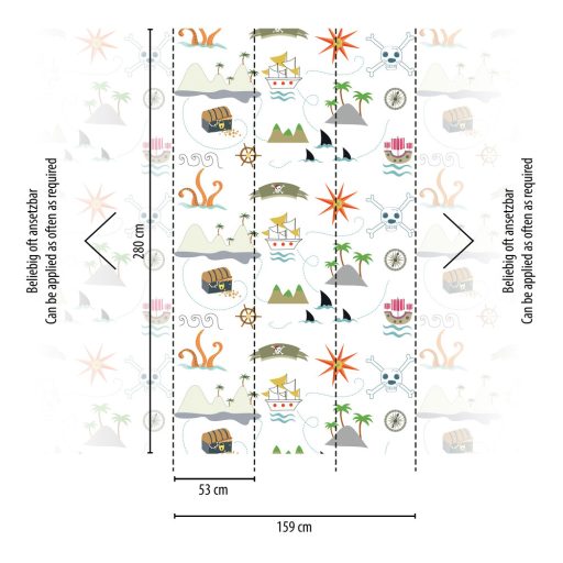 Kalandos tengeri út a Kincses szigethez fehér kék narancs szines gyerekszobai falpanel