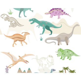   Bevezetés a dínók világába fehér barna zöld szines gyerekszobai falpanel