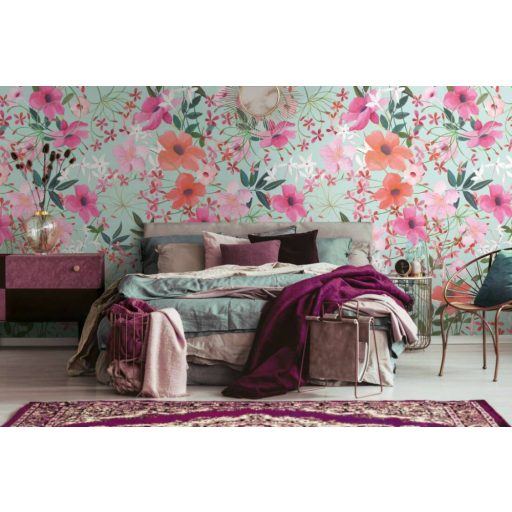 Élénk színvilágú virágtenger kék zöld lila szines falpanel