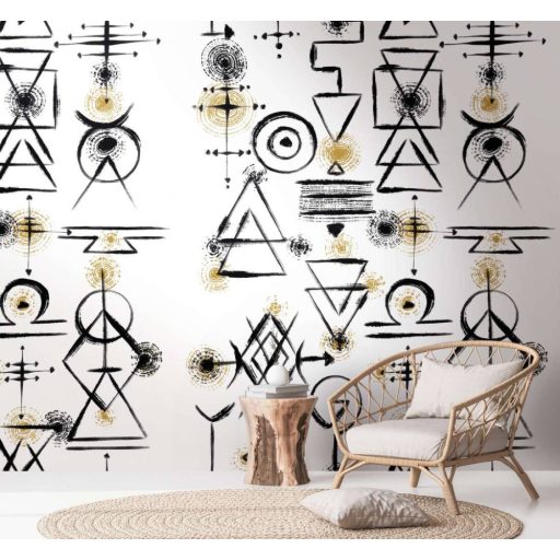 Tudományos indíttatású Etno stílusú grafikus minta fehér fekete és barna tónus falpanel
