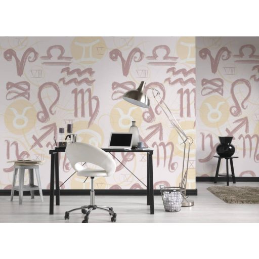 Asztrológia a dekorációban - állatövi /zodiákus/ jegyek mintája krém bézs és lila tónus falpanel