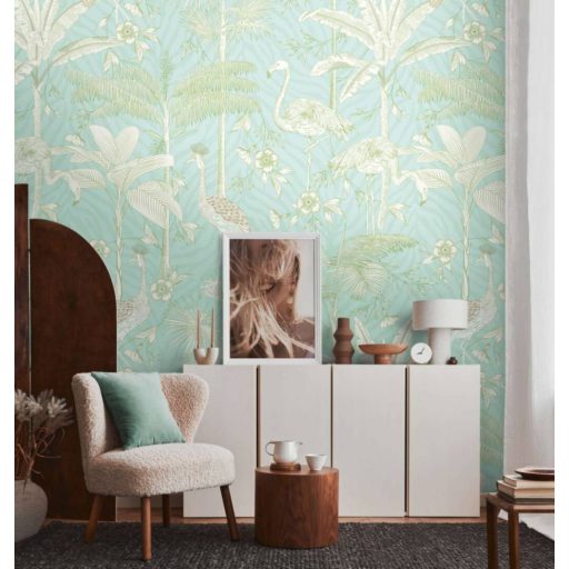 Gázlómadarak kirándulása a tropikáriumban zöld/türkiz fehér és szürke tónus falpanel