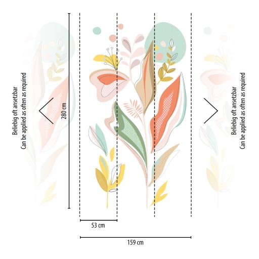 Megejtő szépségű absztrakt virágábrázolás ajak és szívformákkal fehér mályva zöld szines falpanel