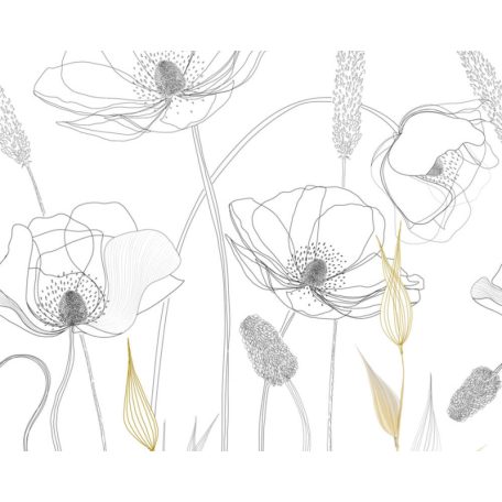 Leheletfinom grafikus virágábrázolás fehér szürke fekete és sárga tónus falpanel