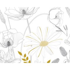   Virágszirmok és a grafika nagy találkozása fehér szürke sárga és fekete tónus falpanel