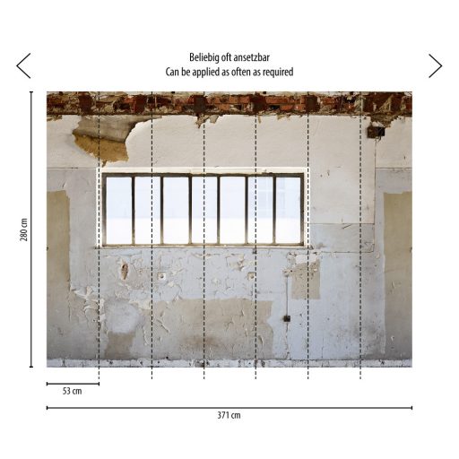 Használaton kivűli elhagyatott kopott ipari helyiség krém bézs szürke barna és téglavörös tónus falpanel