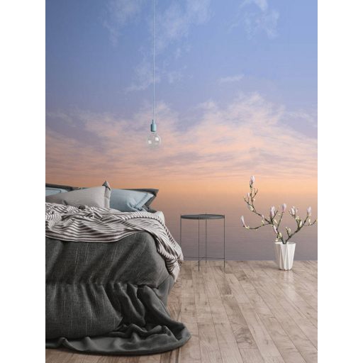 Fátyolfelhős égbolt - naplamente előtti természeti kép kék krém szürke és halvány vörös tónus falpanel