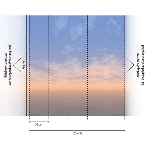 Fátyolfelhős égbolt - naplamente előtti természeti kép kék krém szürke és halvány vörös tónus falpanel