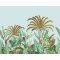 "Romantikus" trópusi csendélet pálmákkal nagy levelekkel világoskék zöld szines falpanel