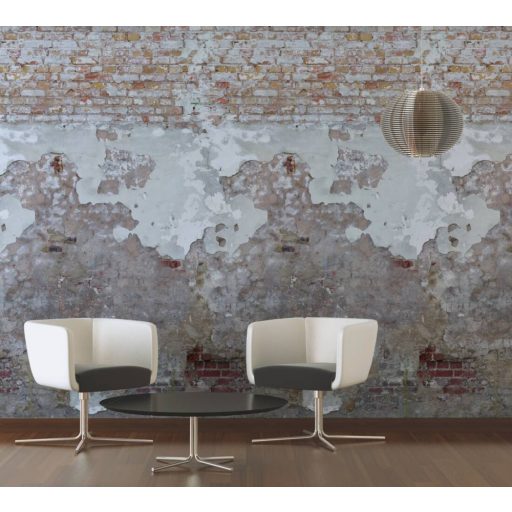 Vintege máladozó vakolatú kopott téglafal szürke bézs barna vörös és fehér tónus falpanel