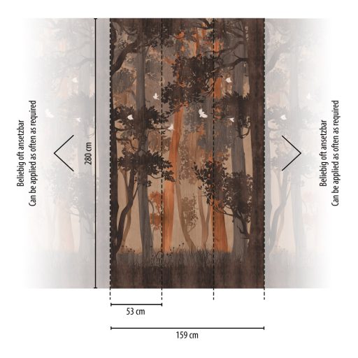 Őszi erdei motívum szines fákkal és madarakkal bézs barna és narancs tónus falpanel