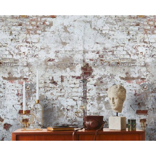 Indusztriális megjelenésű kopott téglafal szürke fehér bézs és téglavörös tónus falpanel