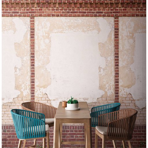 Frissen rakott téglasor közé zárt kopott fal bézs barna vörös és piros tónus falpanel