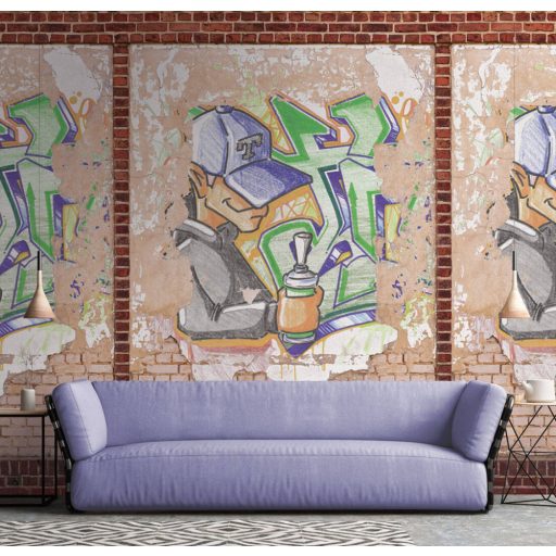 Utcai művészet - Graffiti téglafal barna vörös szines falpanel