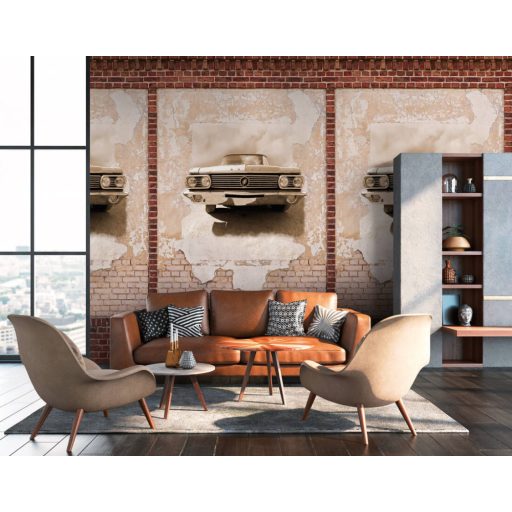 Befalazott autóipari emlék - Oldtimer Buick a falban bézs barna és vörös tónus falpanel