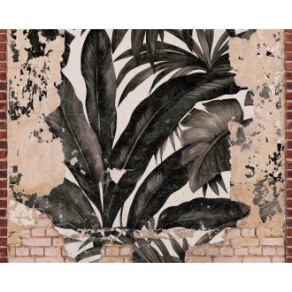   Trópusi levelek mindenhol felbukkanhatnak - most a téglafalon törnek át! bézs barna vörös szürke és fekete tónus falpanel