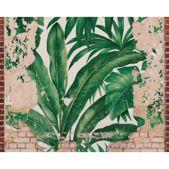   Trópusi levelek mindenhol felbukkanhatnak - most a téglafalon törnek át! bézs barna vörös és zöld tónus falpanel