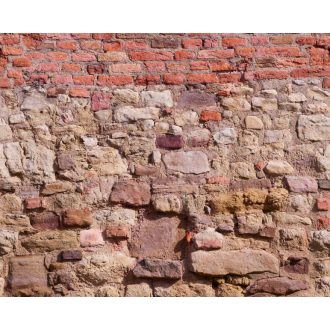   Különböző rétegesen elhelyezkedő kövek téglák háromdimenziós fala szürke bézs barna piros és vörös tónus falpanel