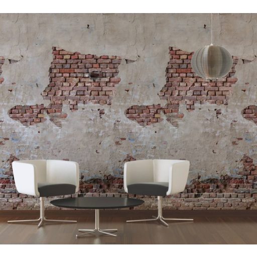 Kopottas megjelenésű vakolt téglafal bézs szürke barna vörös és kék tónus falpanel