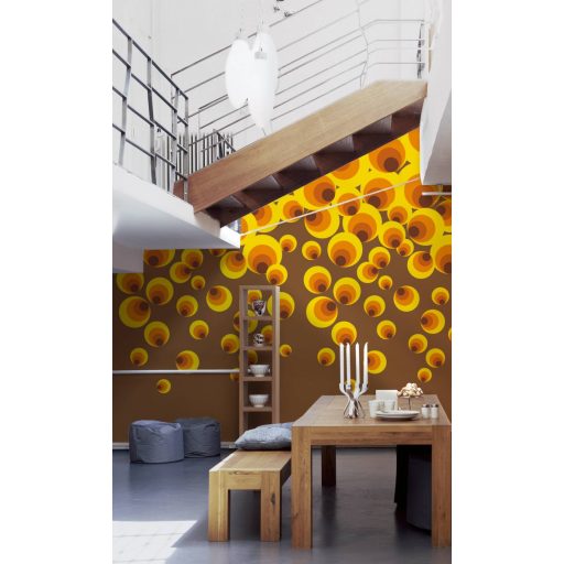 Retro motívum a 70-es évekből váltakozó nagyságú "koncentrikus" körök barna sárga és narancssárga tónus falpanel