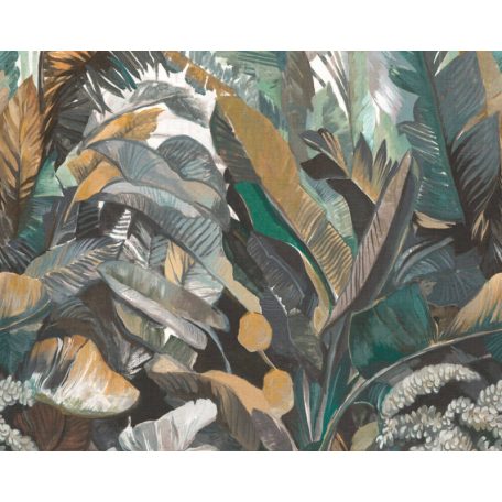 Buja trópusi levelek szines kavalkádja fehér zöld barna szines falpanel