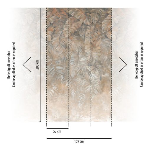Egész estés/falas/ történet - teljes falat beborító trópusi levelek fehér bézs szürke barna és narancs tónus falpanel
