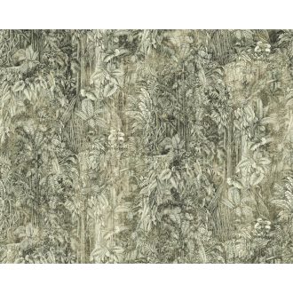   Intenzitás és sűrűség OK! Vintage stílusú trópusi motívum bézs barna és zöld tónus falpanel