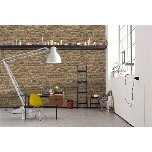 Háromdimenziós Vintage szines kőfal narancs vörös zöld bézs és barna tónus falpanel